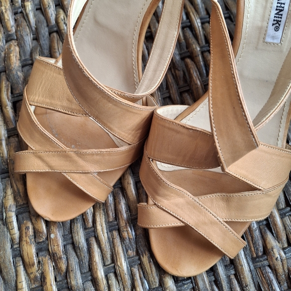 Manolo Blahnik Brown Leather Multistrap Slingback Shoes Italy Women Size 40.5 IT - Picture 4 of 14